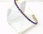 Hand Beaded Headband - Purple Pearl and Peacock Crystal