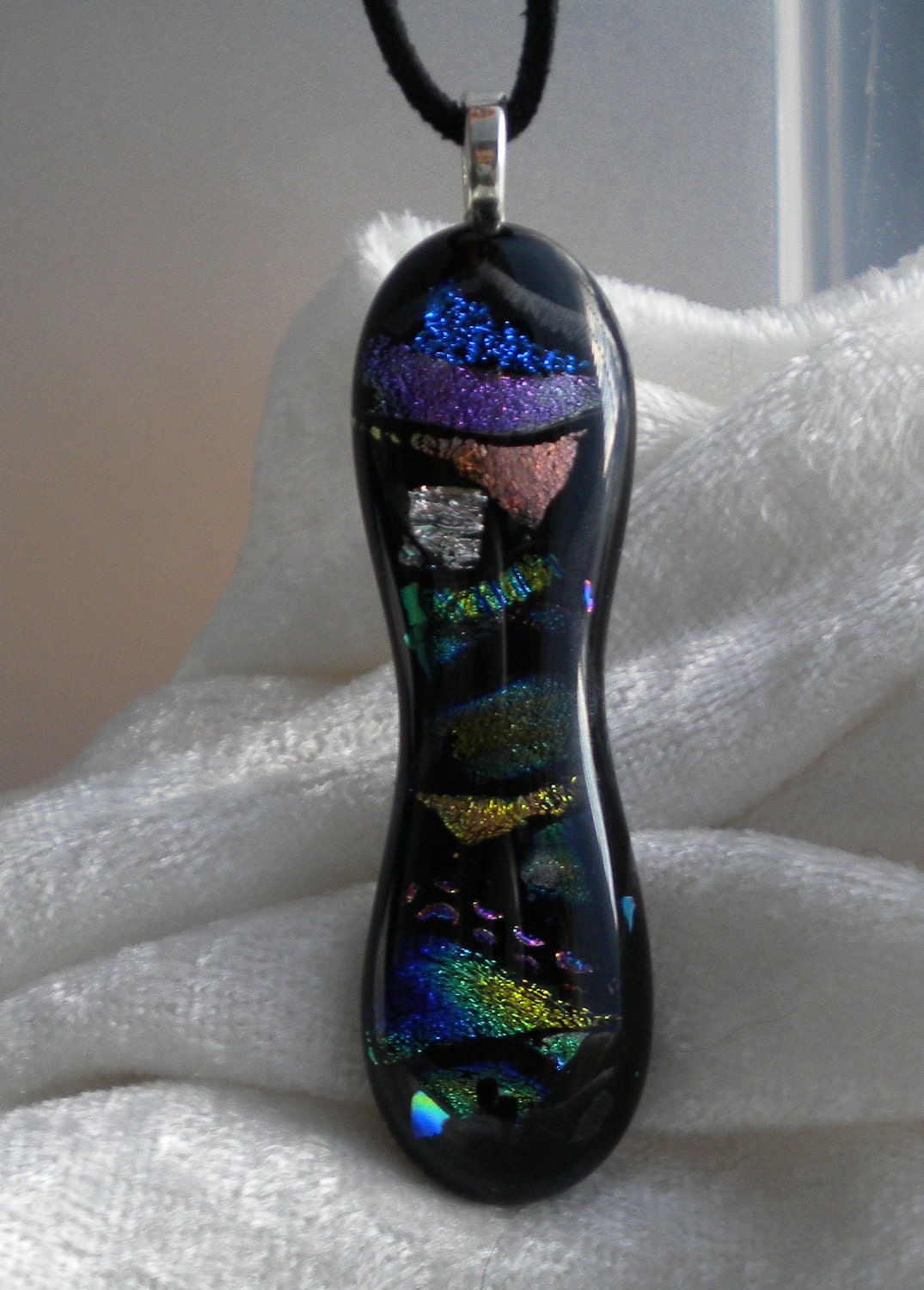 Fused Glass and Dichroic Modern Art Color Collage Pendant Necklace