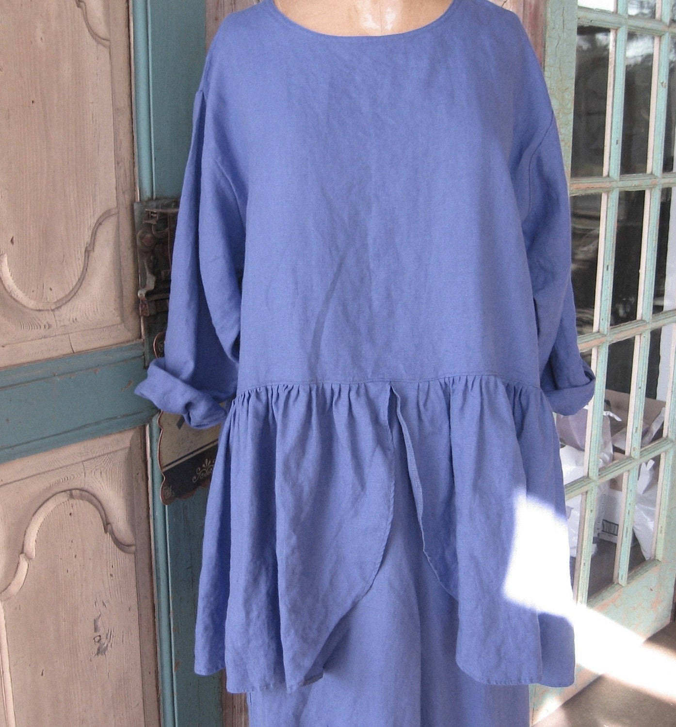 linen tunic top in periwinkle