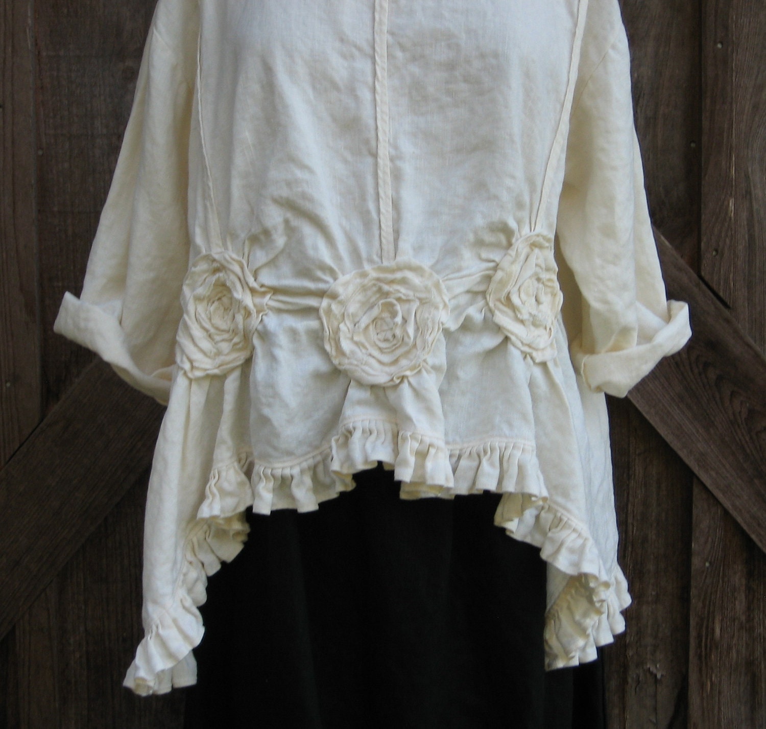 linen top ruched with roses