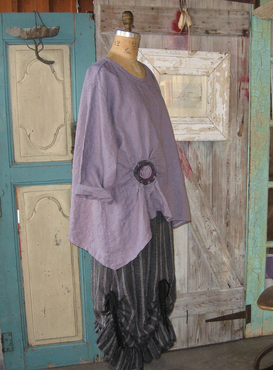 linen top ruched with rose