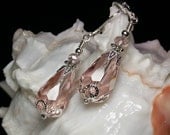 Light Rose Pink Crystal Silver Earrings Steampunk Jewellery Antique Vintage Victorian Bridal Style