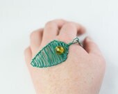 Spear Necklace Pendant in Aqua Blue Green and Honey Yellow