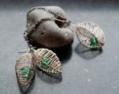 Cage Earrings And Cage Pendant set in Warm Silver and Aqua Green SAVE 10 dollars