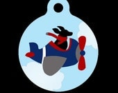 Pet ID Tag - Black Dog Flying Around - Pet Tag - Dog Tag - Luggage Tag - Child Id Tag