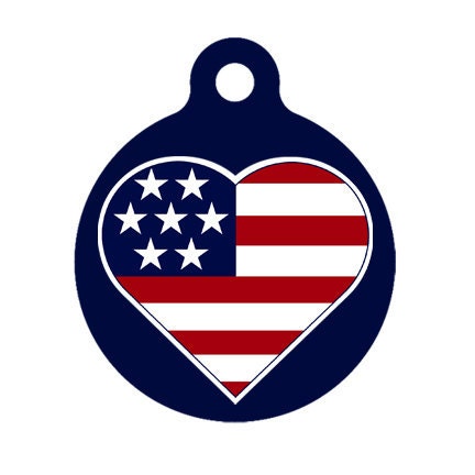 Pet ID Tag - Happy Independence Day Heart July 4th Pet Tag, Dog Tag, Cat Tag, Luggage Tag, Child ID Tag Navy Backround