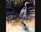 HERON  Watercolor Print By Dean Crouser
