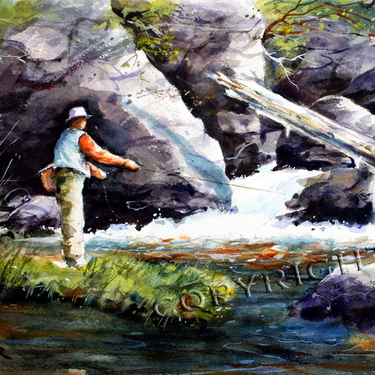 TROUT FISHING Print from Original Watercolor By Dean Crouser