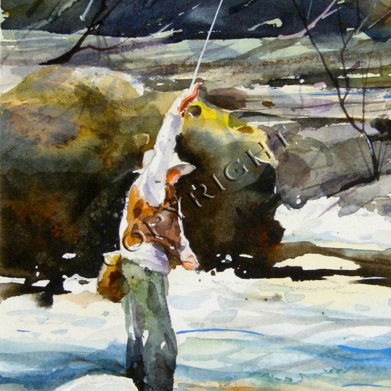 Fly Fishing Watercolor Print By Dean Crouser By Deancrouserart