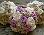 Bridal Bouquet Fabric and Feather Bouquet, Ivory and Beige and Rose