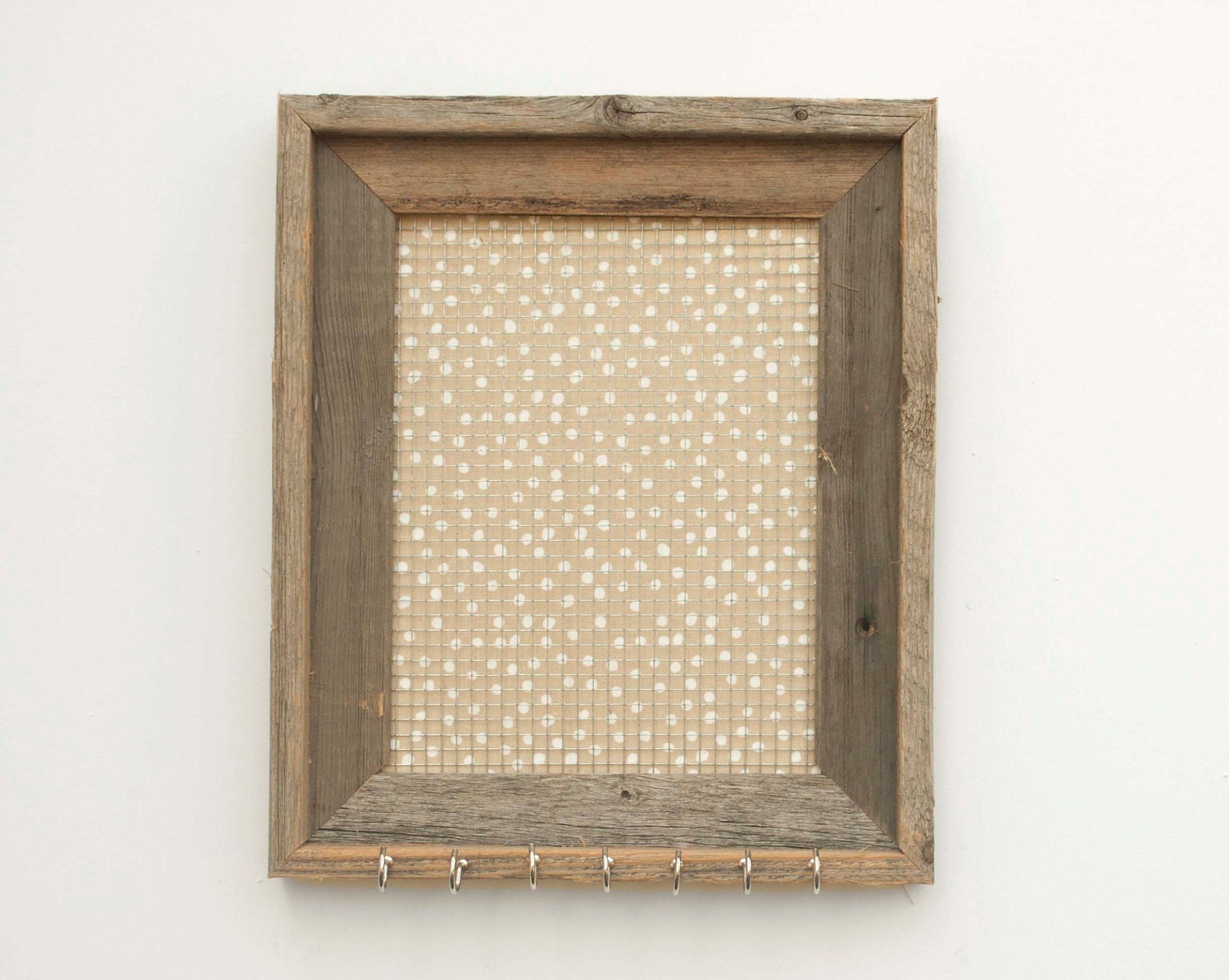 Dirty Blonde Polka Dot Barnwood Jewelry Holder - Tan and White 8 x 10