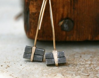 Silver and 14k gold-filled Cubist earrings -  geometric earrings - mixed metals earrings - unusual earrings