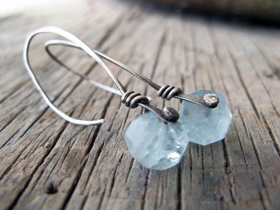 Aquamarine silver rivet earrings