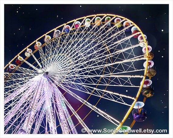 Ferris Wheel at Night - Carnival Photography, Fun Fair - Paris, France - 8x10  Original Fine Art Photograph