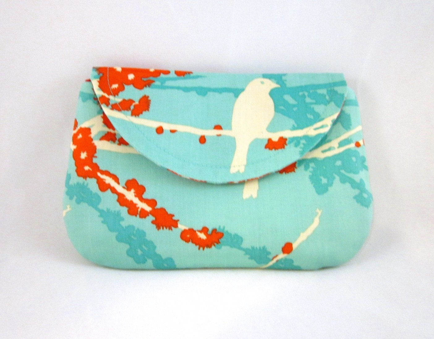 Aqua Red Bird Small Clutch by waterpath