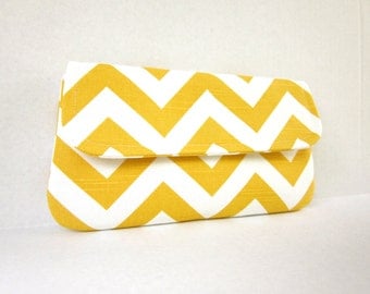 Yellow and White Chevron Clutch by waterpath