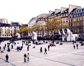 Paris France Photo - Place George Pompidou - Urban Landscape - Large Print French Home Decor Neutral Architecture Photography People Winter