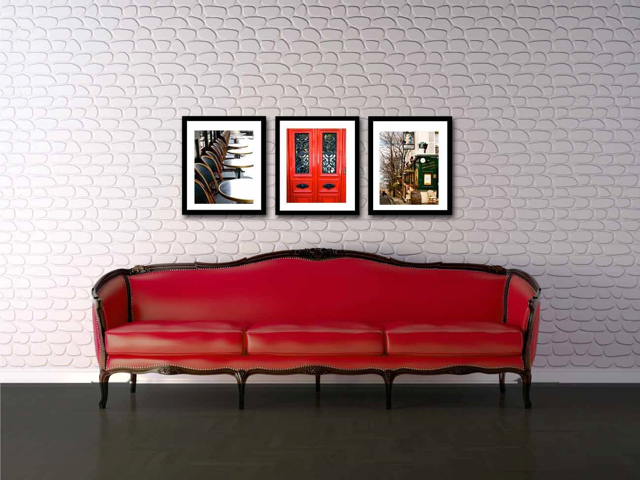 Paris Print Collection - French Home Decor - Cafes and Doors - Parisian Photography - 8 x 10 Photo Set - Paris France - Red Green