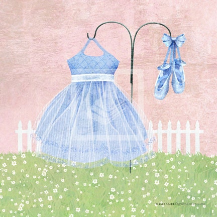 Garden Ballerina Blue Girls 8x8 Wall Art Decor Print by Caramel Expressions
