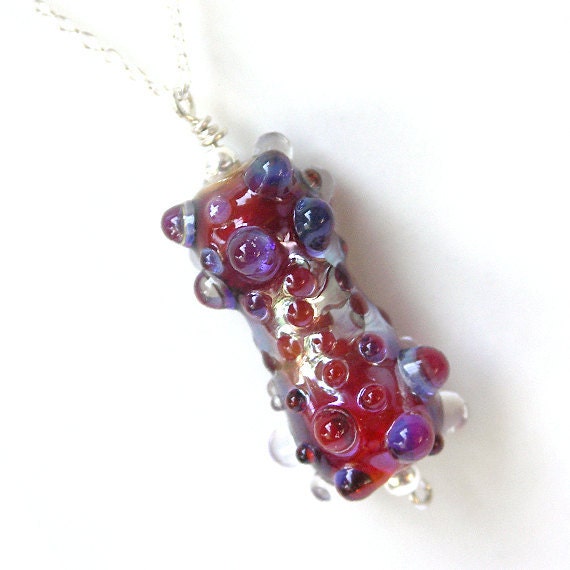 Opalescent Lampwork Bead Pendant on a Delicate Silver Chain