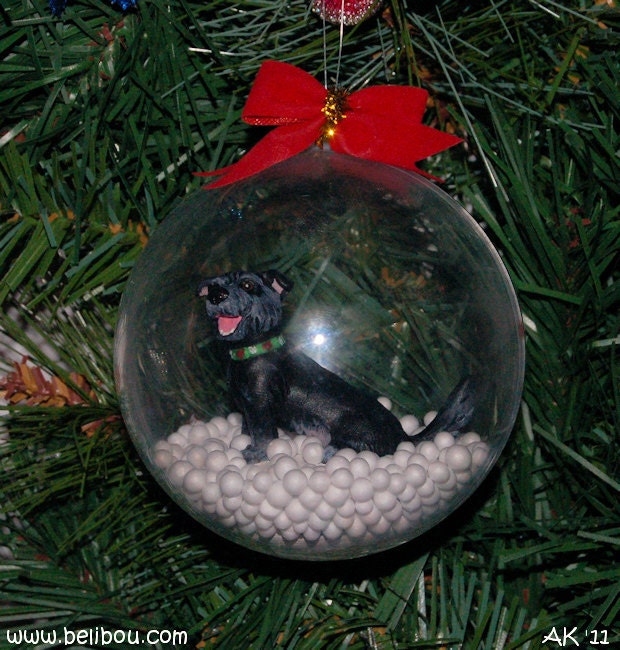 Custom hand sculpted waterless snowglobe ornament of your pet or original character