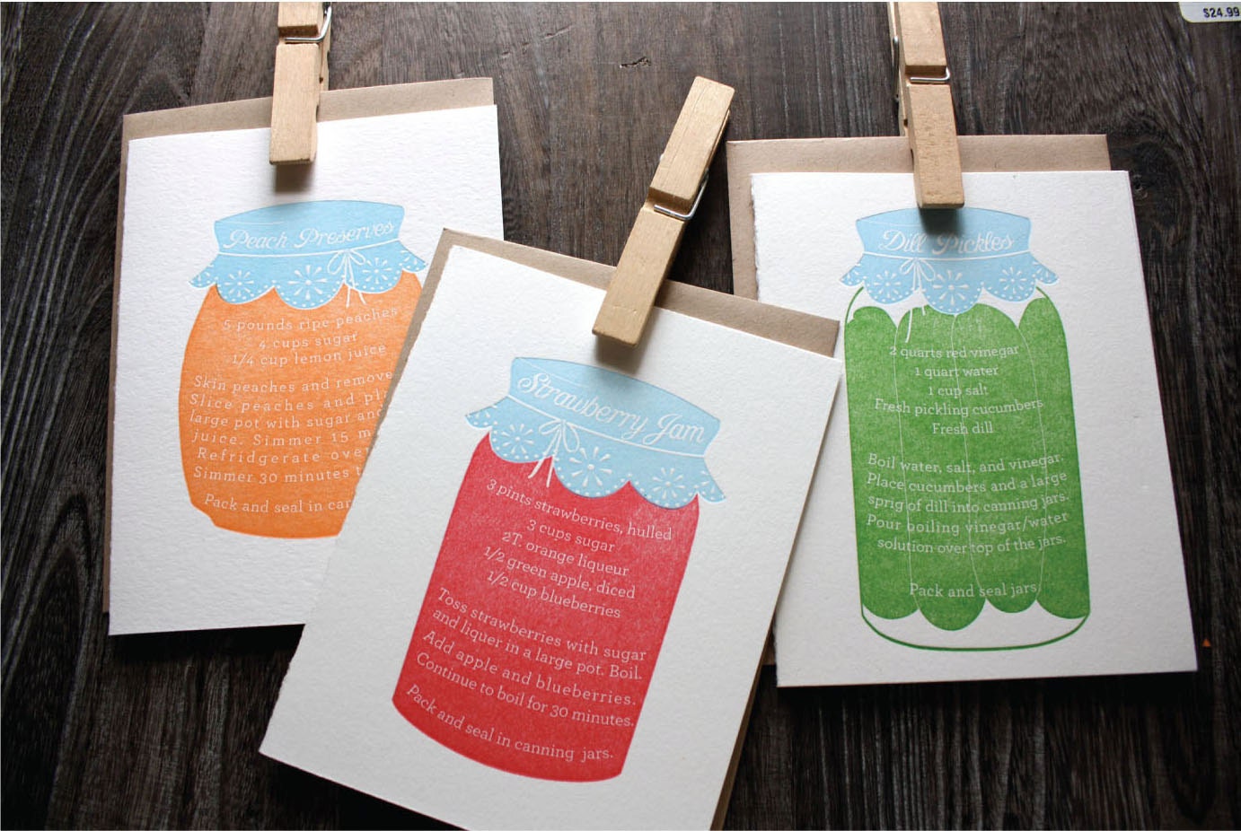 Box Set Letterpress Cards - Jam and Pickles  - Set of 6 (six)