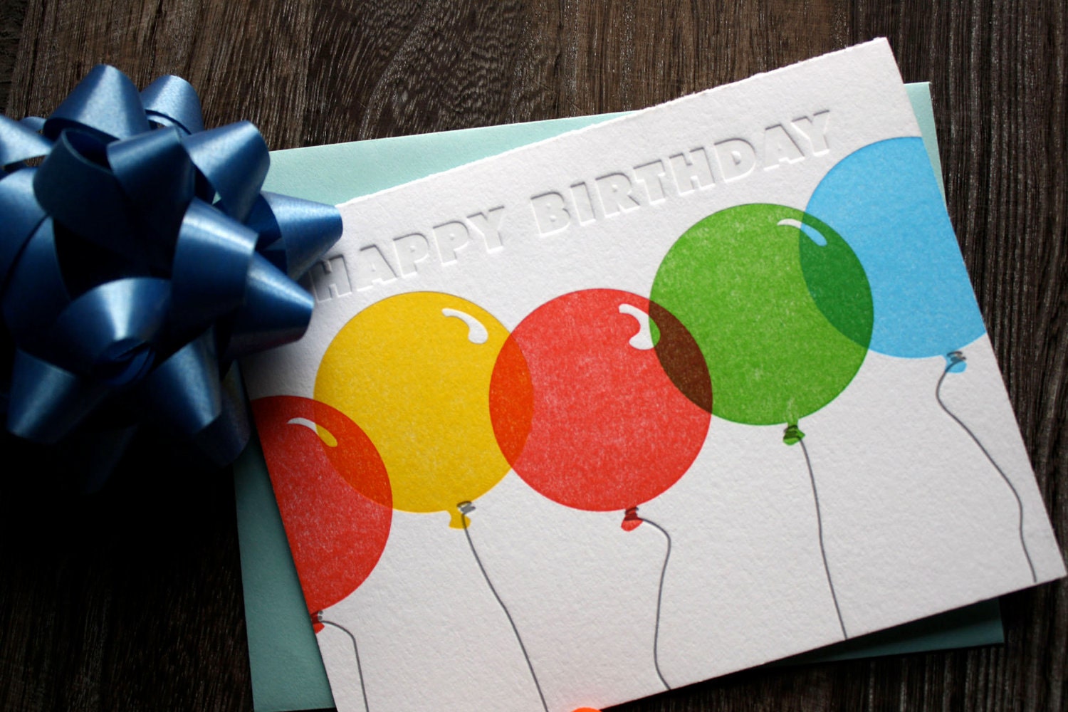 Letterpress Card - Happy Birthday Balloons