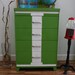 RESERVED FOR JOSH Mid Century Modern Vintage Highboy 1960's Dresser Re-styled in Green Foliage and White, Mod Retro