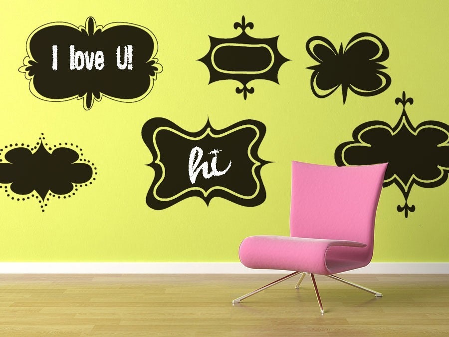 Vinyl Wall Chalkboard Decal Sticker Art - Retro Style Sign Shapes - set of 6