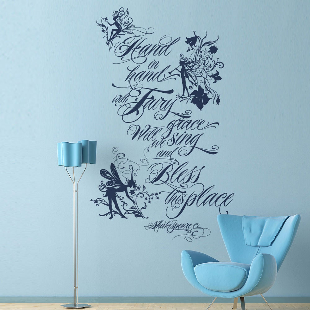 Vinyl Wall Decal Sticker Art - Fairy Grace- Shakespeare quote - Whimsical Mural