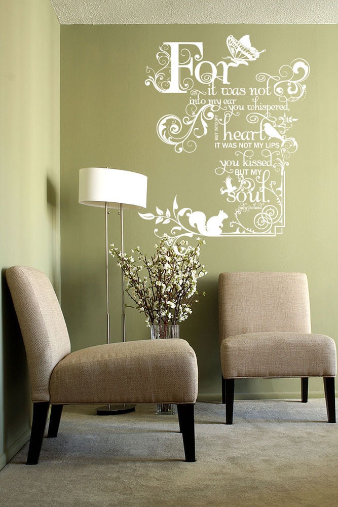 Vinyl Wall Decal Sticker Art - Kissed my Soul - Judy Garland quote - Whimsical Mural