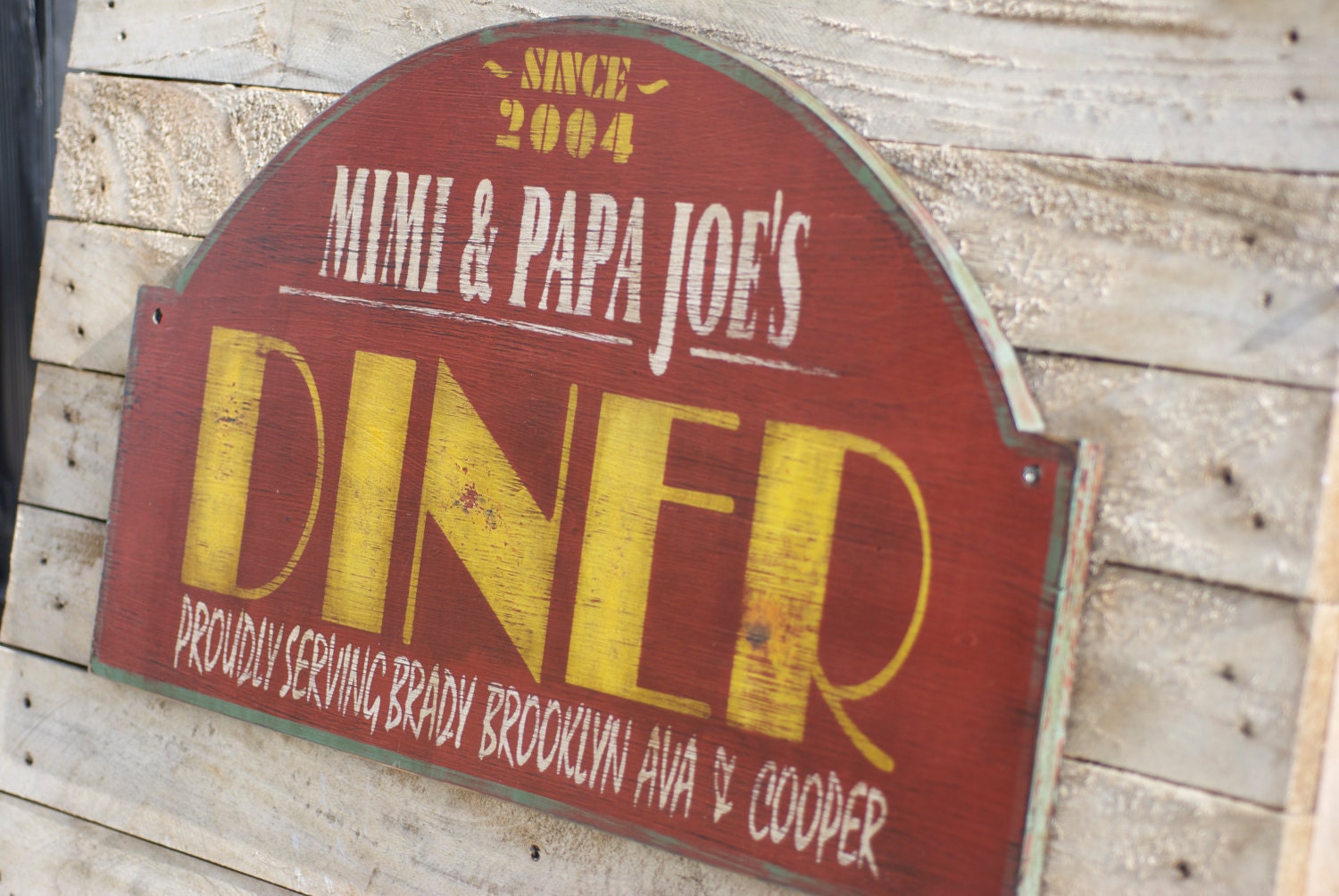 Custom grandparents Diner sign made from reclaimed plywood