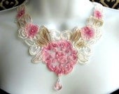 pink bridal necklace, bib necklace, statement necklace choker - pink swarovski baroque pendant - 30% OFF - AMELIE
