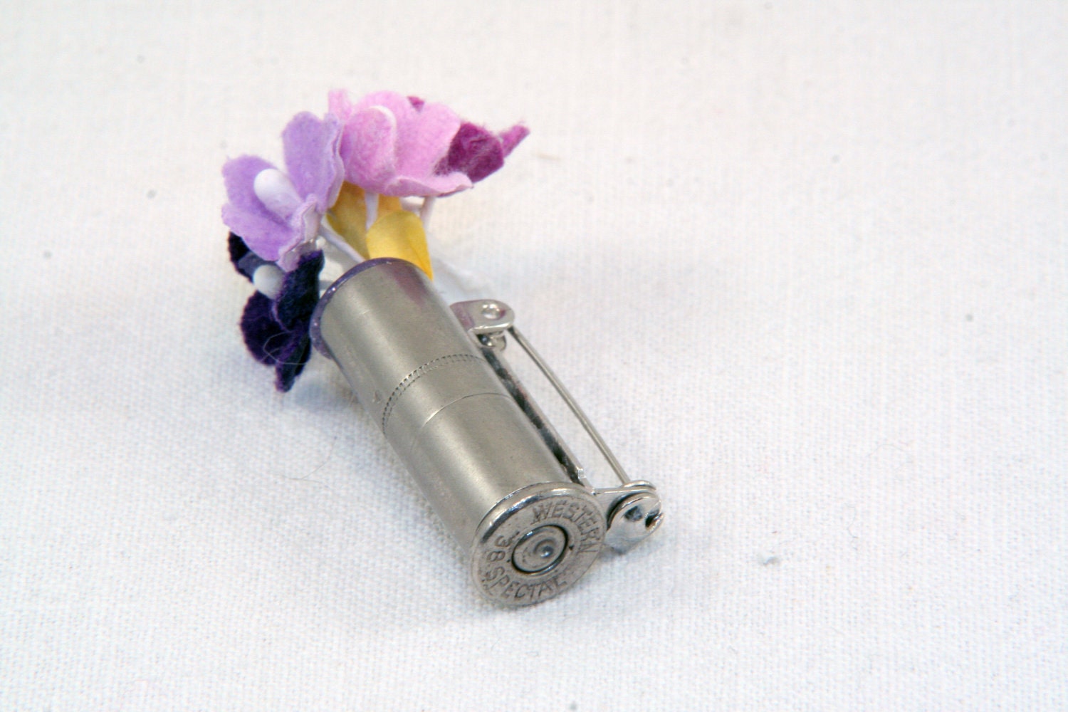 Bullet Boutonniere - 38 Caliber Bullet and Flower Buttonhole - Custom Made