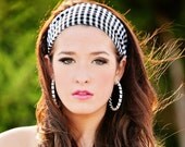 Black and white houndstooth fabric headband