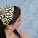 Headband...green with large white and brown flower print