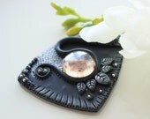 Ashes & lava - Polymer clay black necklace white swarovski crystals -dark knight fantasy collection
