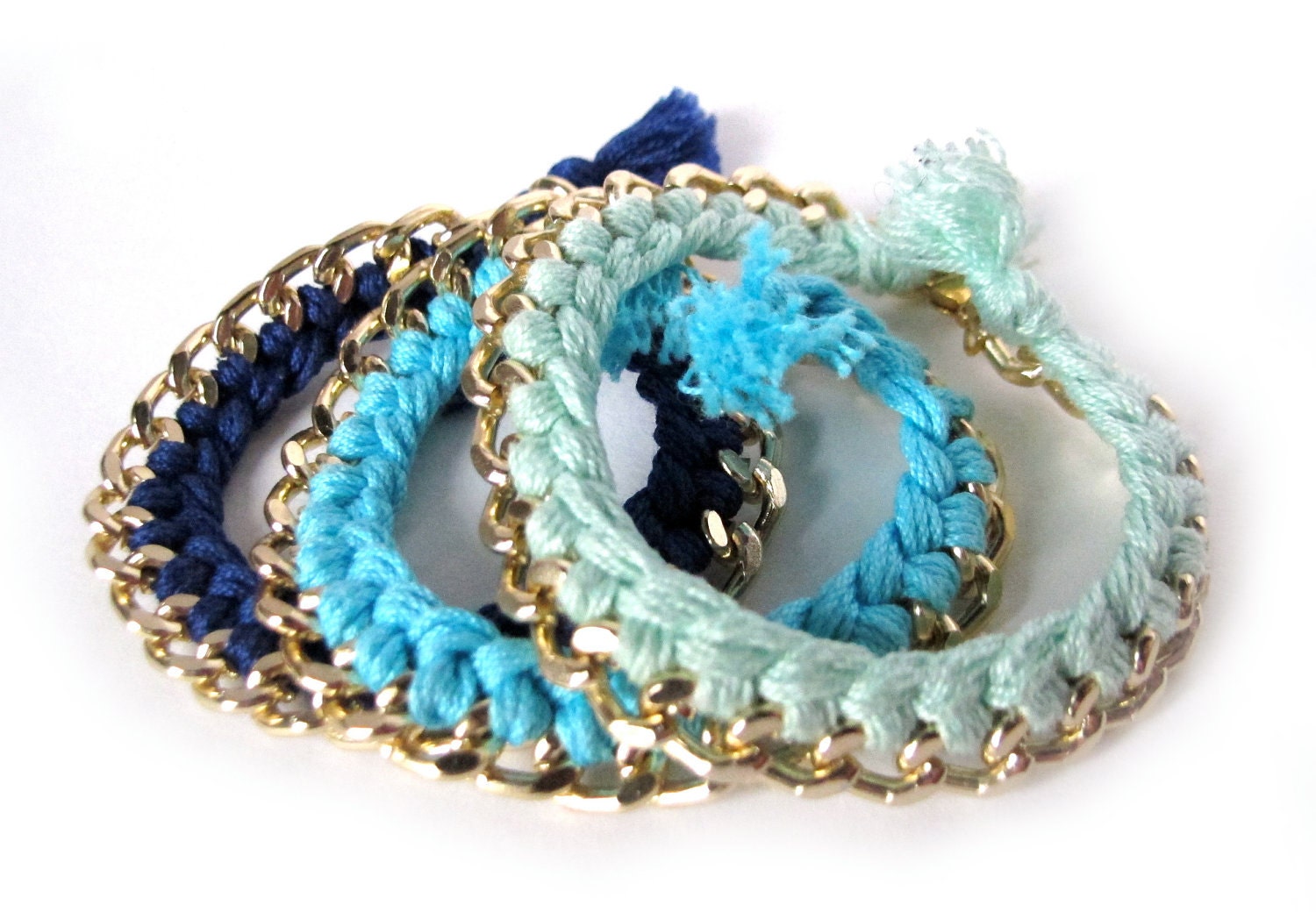 SET of 3 Woven Friendship bracelets thin chain