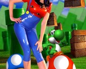 Super Mario Inspired Two Piece Cosplay Dress-up Comic Outfit in Latex Rubber