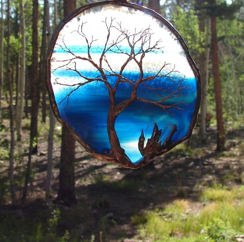 Wire Tree Of Life Spirit sculpture Blue and White Scenic Brazil Geode Agate with Quartz Crystals, original Art FREE SHIPPING 11A