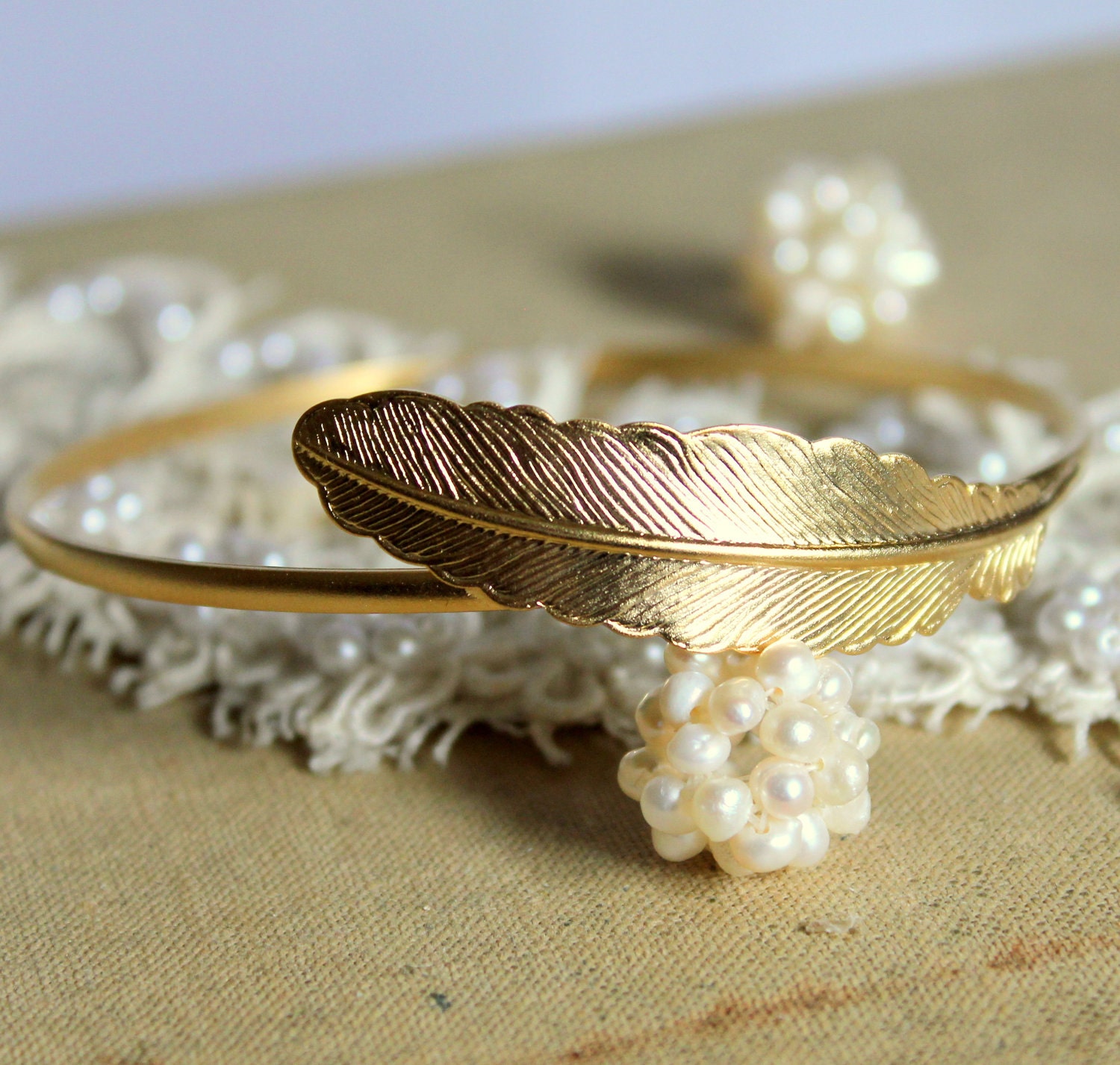 Bracelet Gold feather plated  bracelet Classic  - 14k real gold plated bracelet