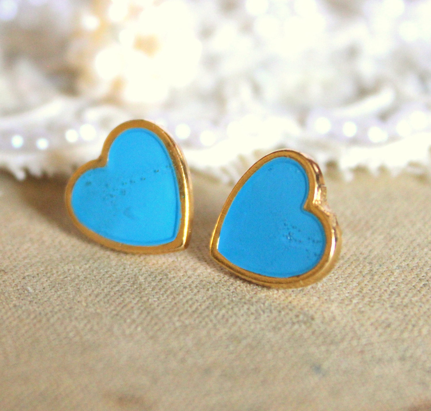 Blue sky Heart gold stud earring -petit elegant 14k gold coated post earrings