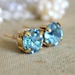 Blue and gold earrings - 14k gold plated earrings with real blue faceted swarovski rhinestone