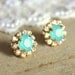 Crystal stud mint earring - 14k plated gold post earrings real swarovski rhinestones .