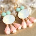 Crystal aqua mint opal pink earring - 14k plated gold earrings real swarovski opal and mint aqua pink rhinestones .
