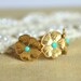 Turquoise flower ring - victorian shabby chuc style ring 18 k gold plated mate
