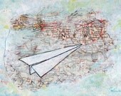 Paper Plane Custom Art Featuring Your Town - 7 x 5 inches