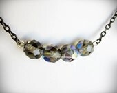 Gray Necklace. Simple, Modern, Elegant. In Smoky Czech Glass and Antiqued Brass