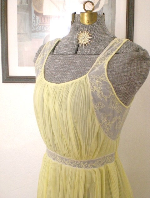 Vintage Grecian Nightgown Rogers Run Proof Yellow