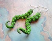 Cthulhu Green Polymer Clay Curly Tentacle Earrings